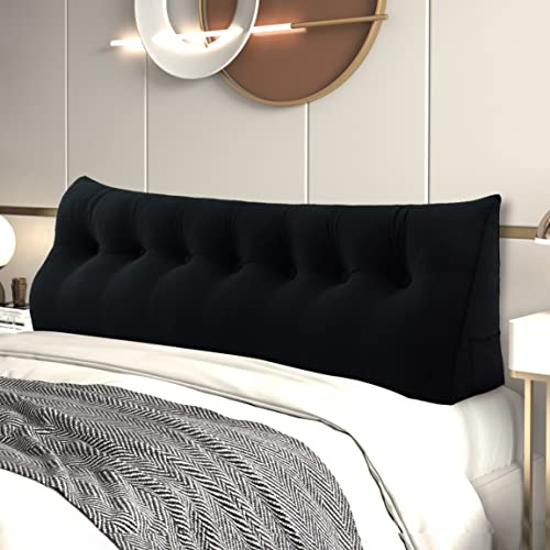 Keilkissen Bett Rückenlehne aus Holland-Samt, Rückenkissen Ergonomisches Dreieckskissen Lesekissen mit Knopfdesign & Seitentaschen, Abnehmbares Kopfteil Polster Wandkissen für Schlafzimmer Sofa