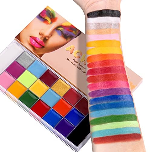 ACWOO Pinturas Cara, 20 Colores Seguridad No Tóxica Pintacaras , Pintura Corporal y Facial, Kit Maquillaje Halloween Festival Fiesta Cosplay adultos