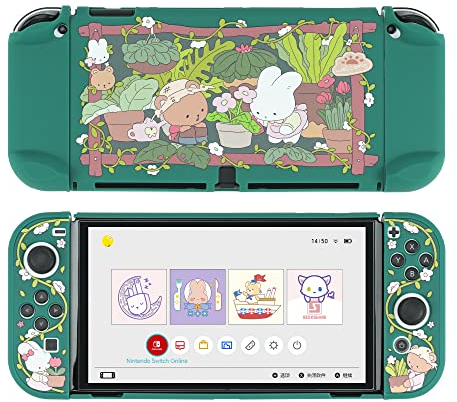 GeekShare Funda Protectora Delgada Compatible con Switch OLED y JC Handle - Funda Protectora con absorción de Golpes y antiarañazos para Switch OLED - Bunny Garden