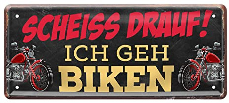 Ich geh biken Schild - Retro Deko Blechschild - Metallschild für Motorrad Chopper Cruiser Mofa Cafe Racer Zweirad Bike Fahrer - Dekoration Garage Werkstatt - Geschenk Männer Rider Biker - 28x12cm