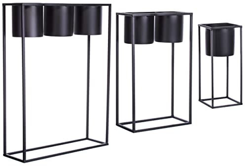 Brandsseller Pflanzenständer 3er Set Schwarz Metall – Indoor & Outdoor Blumentopf-Ständer für Kräuter, Blumen & Grünpflanzen – Pflanzgefäße mit Töpfen in 3 Höhen – Modern & Rückenschonend