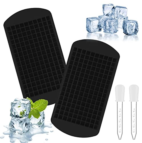 2pcs Ice Cube Molds and 2pcs Silicone Droppers, Silicone Mini Square Ice Trays, Reusable Ice Cube Trays, for refrigerators, Cocktails and Drinks Black