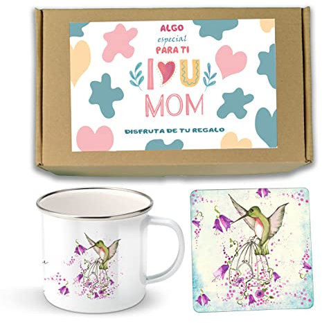 2.Caja de regalos personalizados para el día de la madre, taza retro más posavasos para ella (MAESTRA)