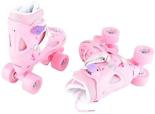 Keenso Rosa Rollschuhe, 2-in-1-Rollschuhe, Sicheres, Atmungsaktives Futter, Verstellbare Größe, Umfassendes Bremssystem, Sanftes Gleiten für Im Freien (XS