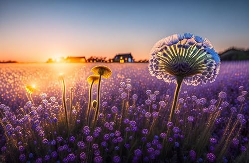 AgaaTi Leinwanddrucke Malerei Malerei Poster Blumenlöwenzahn in der Moonshine Normandy Beach-Flasche für Wohnzimmerdekoration 60x90cm