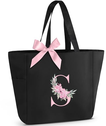 Vavabox Handtasche Damen A-Z Reißverschluss Schultertasche, Geschenke für Damen,Bräute und Brautjungfern, Arbeit,Reisen,Einkaufen,Schule (S, Schwarz)