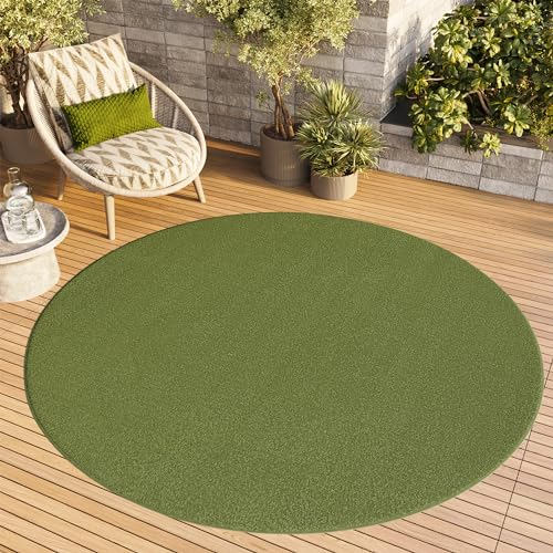 TAPISO Mono Rund Teppich Kurzflor Indoor Outdoor UV-beständig Grün Khaki Einfarbig Wohnzimmer Schlafzimmer Kinderzimmer Modern Design ÖKO-TEX 80 x 80 cm