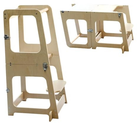 The Learning Tower Company, Convertible 2-in-1 Kids Kitchen Stool & Table/Chair, 1-6 Years Wooden Standing Tower with Safety Feet, Montessori Kitchen Step Stool, (Coated)