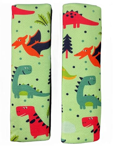 2 Stück Dino Dinosaurier Kinder Jungen Jungs Gurtschutz Sicherheitsgurt Schulterpolster Schulterkissen Autositze Fahrrad Fahrradsitz Gurtpolster (Grün)