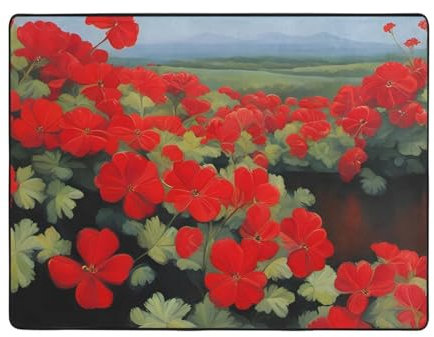 YYHWHJDE Teppich mit rotem Geranien-Topfpflanzen-Muster, 160 x 121,9 cm, weich, feiner Samt, waschbar, verschleißfest, keine Fusseln