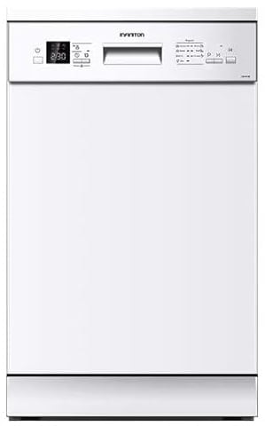 Infiniton Lavavajillas DIW-A45B de Ancho 45 cm, E, Blanco, 10 Servicios, 7 Programas, 47 dB, Inox, Control electrónico por pantalla LED
