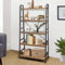 5 Tier Ladder Bookshelf, Heavy Duty Rustic Brown Wood and Metal Bookcase with 1.2 Thick Shelves, 63 H x 30 W x 14 D, Industrial Open Storage Shelving for Living Room, Bedroom, Kitchen