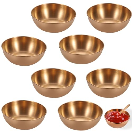 HOMURY Lot de 8 bols à sauce ronds en acier inoxydable - Pour sushis, collations, épices, moutarde (8,2 x 2,7 cm) - Or rose