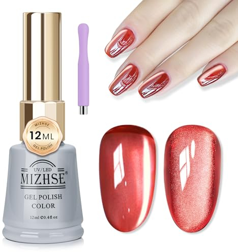 MIZHSE Cat Eye UV Gel Nagellack mit Magnetstift 12ml Mondlicht Cateye UV Gel Rot Cat Eye Cel Nail Polish UV Nagellack Glitzer Cateye Magnet Katzenauge Gel Holografisch Art Manicure Salon Home DIY