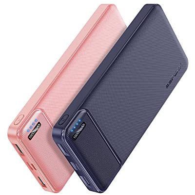 AsperX Batterie Externe Lot de 2, 10000mAh Power Bank, Batterie Externe Charge Rapide USB C Input & Output Powerbank Compatible avec iPhone, Huawei, iPad, Tablette (Rose et Bleue Foncée)