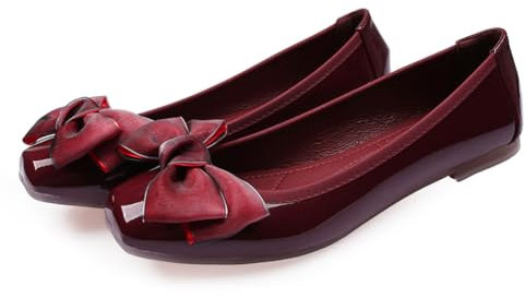 Rojeam Womens Flats Shoes Portable Pumps Ballet Flat Slip-on Ballerina Pumps Shoes Ladies Loafers, Red, Size 7.5