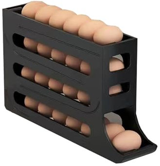 VRILU Porte-œufs à 4 niveaux pour réfrigérateur - Récipient à œufs automatique de grande capacité pour réfrigérateur - Distributeur d'œufs empilable - Plateau à œufs à rouler automatique - Noir