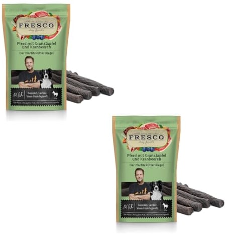 Fresco Martin Rütter Riegel Pferd mit Granatapfel und Kranbeeren | Doppelpack | 2 x 100 g | Natürlicher Monoproteinsnack für Hunde | Getreidefreie Rezeptur
