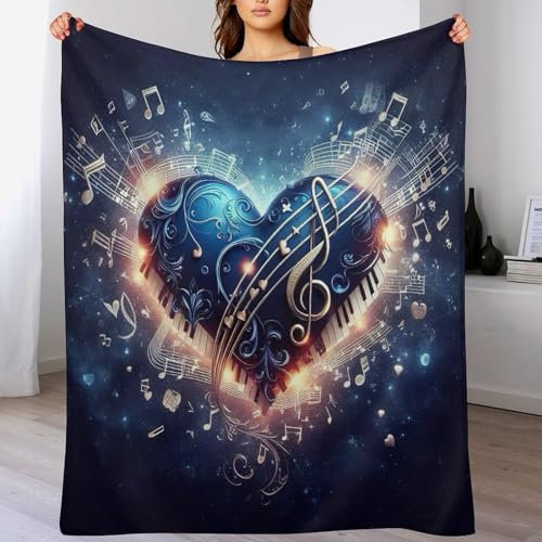 PAZZK Musik Note Wohndecken Decken Flannel Decke Wickeln Strand Handtuch Teppich Teppich Picknick Weich Für Schlafzimmer Sofa Outdoor Vier Jahreszeiten(150×200cm)