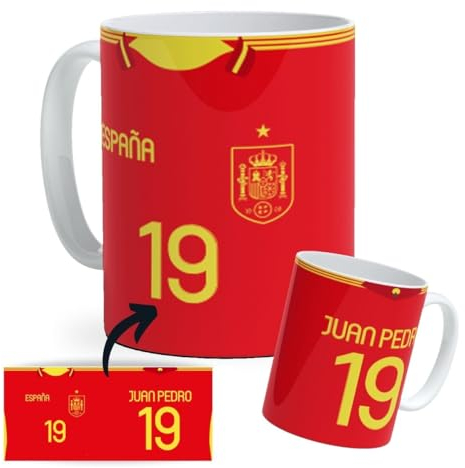 DEREGALOOS Taza Personalizada con nombre de Fútbol España. Tazas de Desayuno personalizada. Regalo Original para Aficionados del Futbol. Regalos Mundial España. Estilo 1