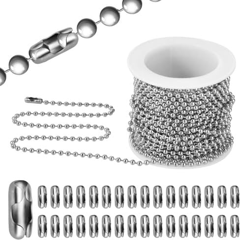 Abeillo 5 m Kugelkette Edelstahl, 2,4 mm Silber Kugelkette-Edelstahlkette mit Verschluss Splitter Kugelkette für Halskette Armbänder, Kugelkette-Schlüsselanhänger, DIY-Schmuckherstellung