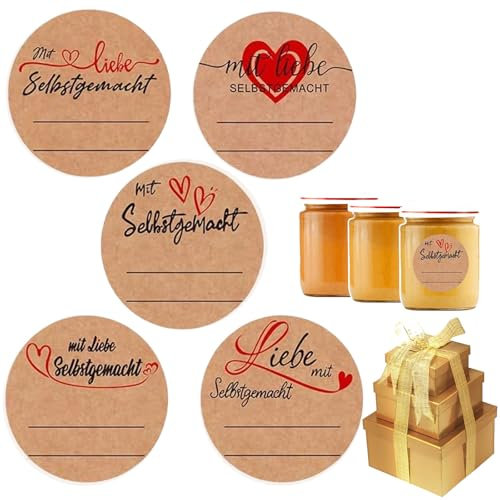 TJUSPIRIT 800 Stück Marmeladen Aufkleber Etiketten Selbstklebend zum beschriften 3.8cm Rund Kraftpapier Geschenkaufkleber Handmade Sticker für Marmeladengläser Backen Geschenkverpackungen(Stil A)