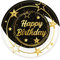 FIESTAS GUIRCA | 6 Assiettes Jetables Joyeux Anniversaire (23 cm) - Décoration de Table pour Fêtes et Célébrations - Idéal pour Événements d'Anniversaire et Fêtes à Thème - Noir, Or, Blanc