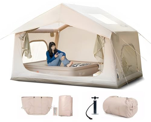 Automatisches aufblasbares Zelt, 2-4-Personen-Sportzelt mit Oberlichtern, Pumpe und Überdruckventil, Panoramator, wasser- und winddicht, einfacher Aufbau, aufblasbares Campingzelt für Camping(8 square