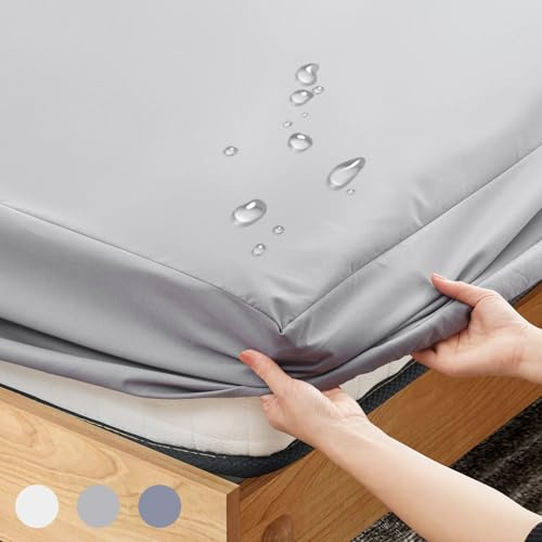 Z-HOM Spannbettlaken Wasserdicht, Mikrofaser, wasserdichte bettlaken mit Wasserdichter Kunststoffschicht, Matratzenhöhe bis 30 cm, Öko-Tex Zertifiziert (Hellgrau, 90x200x30 cm)
