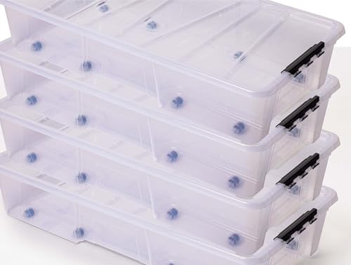 Ondis24 Unterbettbox Jolly mit Deckel und Rollen, Rollbox 35 L, Spielzeugkiste, Kiste stapelbar, Aufbewahrungsbox transparent (4)
