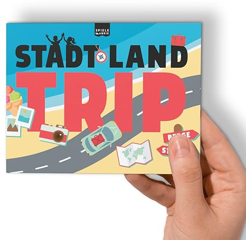 Stadt Land Fluss Auto TRIP MINI Reisespiel Ferien Quiz für die Rückbank Spielblock A6 mit 12 Urlaubs-Kategorien als Urlaubsspiel für unterwegs, Autofahrt, Camping für Kinder und Erwachsene | 50 Blatt