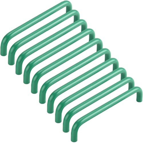ZESLIV 10 Stück Möbelgriffe, Küchen Schrankgriffe aus Aluminium, Bohrlochabstand 128mm, Grüne Stangengriffe Schubladengriff mit Schrauben für Kinderzimmer Kleiderschrank