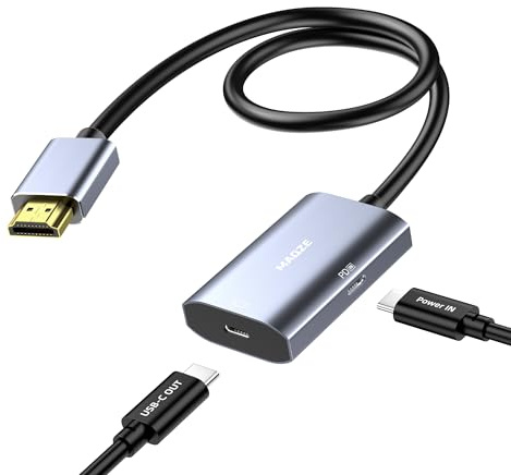 HDMI 2.1 auf USB-C Adapter 8K@30Hz PD 65W 0,5m für PS5 Xbox AR-Brillen | 8K@30Hz 4K@144Hz, Aluminiumgehäuse, kompatibel mit Xreal Air Pro, RayNeo, Rokid, Switch, PS4/5, tragbaren Monitoren