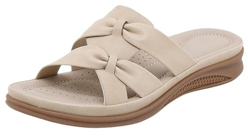 Chanclas con plantilla ortopédica de mujer suave zapatillas abiertas zapatillas soporte arco sandalia empeine de piel casual zapatos senderismo caminar Shoes con cuña cómodas mar casa piscina playa