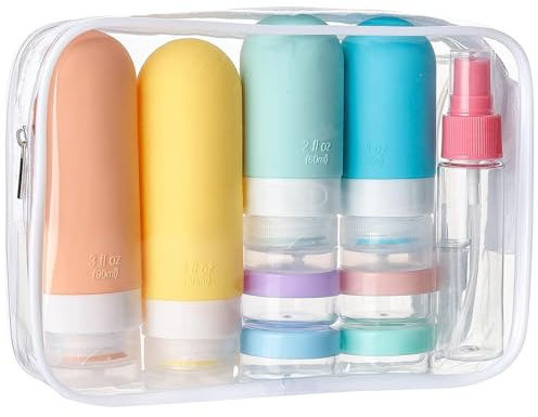 Dryxog 17 Stück Silikon Reiseflaschen Set mit Etiketten Reisegrößenbehälter Auslaufsichere Quetschbare Silikonschläuche Squeeze Flasche Reise Gadgets Travel Essentials für Shampoo Spülung Lotion
