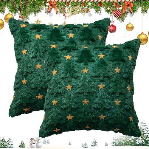 SHOPPGO Kissenbezug Weihnachten 45x45, Weihnachtskissenbezug Grün, 2 Stück | Weihnachtspolster Überzug, Zierkissenbezüge, Christmas Decorations Indoor, Weich, Hautfreundlich für Kissen, Rückenpolster
