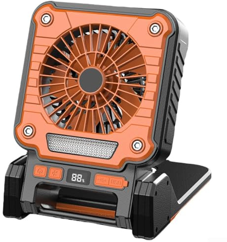 Durashmall Ventilador solar portátil con luz COB de 3 velocidades, recargable, ventilador de camping al aire libre, carga rápida USB-C para emergencias de pesca de tienda de campaña RV (naranja)