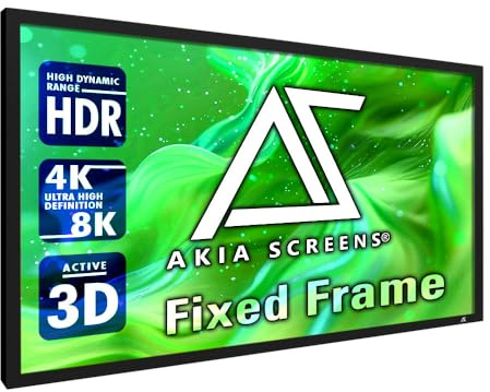 Akia Screens Projektor-Leinwand mit festem Rahmen, 121 Zoll, 16:9, Wandhalterung, CINEWHITE UHD-B, 4K/8K Ready, Indoor-Heimkino, AK-FF121WH2