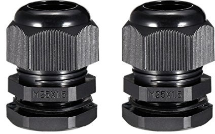 sourcing map M25 Cable Gland Waterproof Plastic Joint Adjustable Locknut Black for 9mm-16mm Dia Cable Wire 2 Pcs