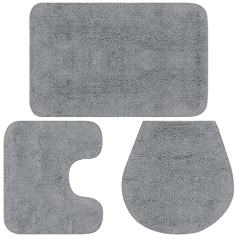 vidaXL Badematte 3-TLG. Grau Badteppich Badvorleger Deckelbezug Badezimmer Set