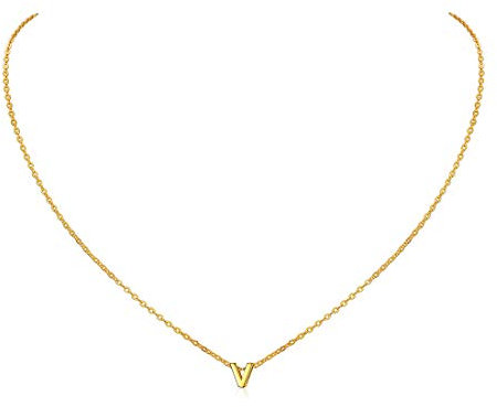 ChicSilver Schlichte Buchstabehalskette goldene Kette mit Alphabet V Beste Namenskette Partnerkette für Weihnachten Valentinstag Geburtstag