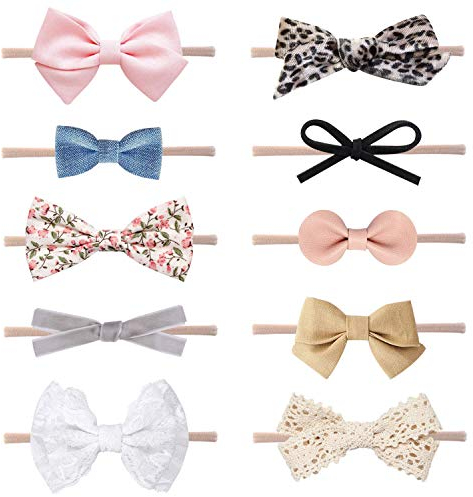 DRESHOW 10 Stück Baby Haarband Baby Stirnbänder Baby Mädchen Nylon Stirnband Neugeborene Kleinkinder Haarbänder und Bögen Kinder Haarschmuck