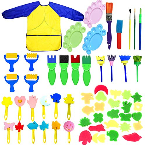 Fycooler 57Pcs Enfants Peinture Kits Éponge Brosses de Peinture Enfant,éponge Peinture pinceaux Outils,Outils de Peinture d'apprentissage précoce d’Enfant,Art DIY Outils de Peinture pour Dessin