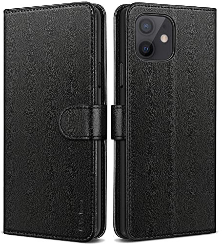 Vakoo Case for iPhone 12 Mini, Leather Wallet Magnetic Protective Flip Folio Case Cover with Card Slot Viewing Stand for iPhone 12 Mini, Black