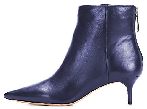 Stivaletti da donna eleganti a punta con tacco basso a spillo, con cerniera, per autunno e inverno, Blu, 37 EU