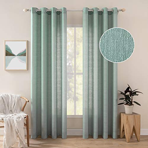 MIULEE 2er Set Voile Vorhang Sheer Leinenvorhang mit Ösen Transparente Unregelmäßige Textur Gardine Ösenschal Fensterschal Lichtdurchlässig für Schlafzimmer 260 x 140cm (H x B) Seegrün