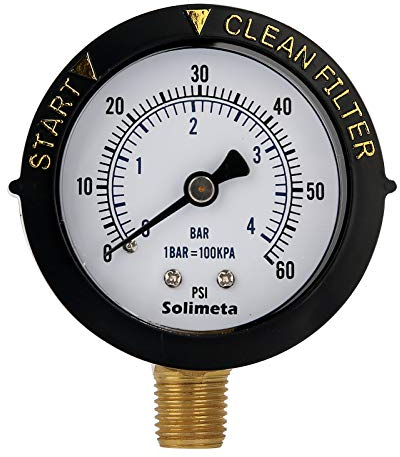 Solimeta 5,1 cm Start- und Reinigungsfilter-Manometer, Wasserdruckmesser, Poolfilter-Manometer, Schwimmbad-Manometer, 1/4 Zoll NPT untere Halterung