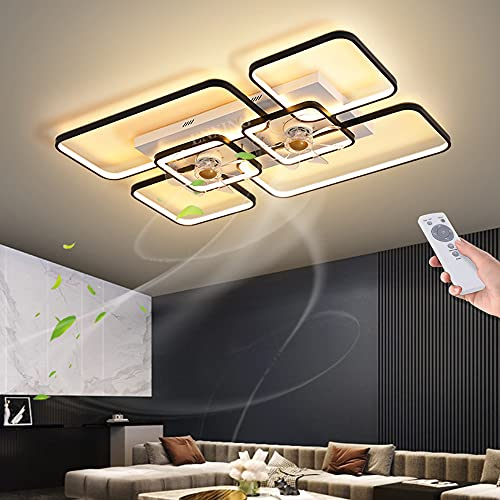 ENXING LED Fan Deckenventilator Mit Lampe Fan Deckenlampe 138W Ventilator-Deckenleuchte Neuer Doppelventilator Design Modern Esstisch Wohnzimmer Schlafzimmer Fan Beleuchtung,Schwarz