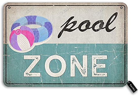 Pool Zone, 20x30cm, Retro-Look, Dekoration, Kunstschild für Zuhause, Schwimmbad, Fluss, Strand, Bauernhaus, Garten, Outdoor, lustige Wanddekoration