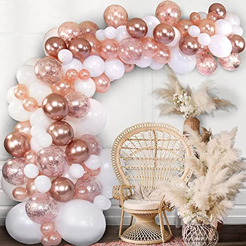 Rosa Gold Luftballons Geburtstag, Luftballon Girlande Hochzeit Deko, Rosegold Helium Ballons Geburtstags Hochzeit Mädchen Deko, Retro Rose Gold Weiß Balloons Für Party Baby Shower Hochzeit Babyparty